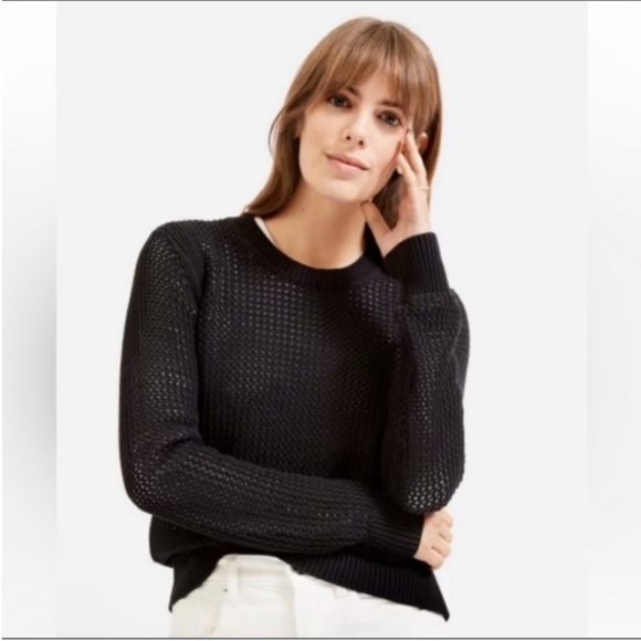 Everlane The Mesh Black Crew Neck Sweater Size Medium